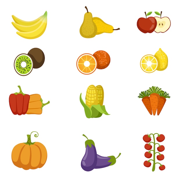 Vers fruit en groenten icon set