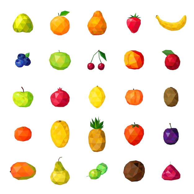 Vers fruit Kleurrijke veelhoekige pictogrammen collectie