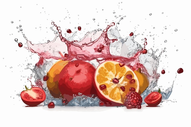 Vers fruit water splash vector kunst illustratie op witte achtergrond