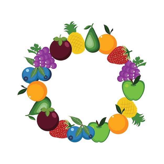 Vers gezond fruit rond cirkelkaderillustratie