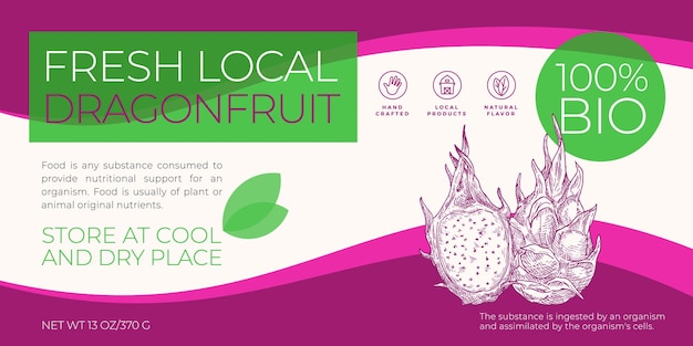 Vers lokaal fruit labelsjabloon abstract vector verpakking horizontale ontwerp lay-out moderne typogra...