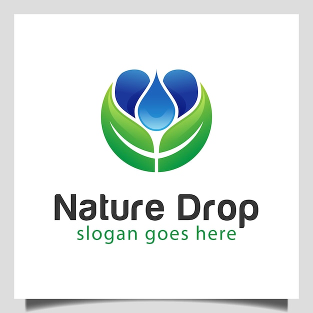 Vers natuurblad en waterdruppel ontwerpconcept regenachtige tuin logo-ontwerp