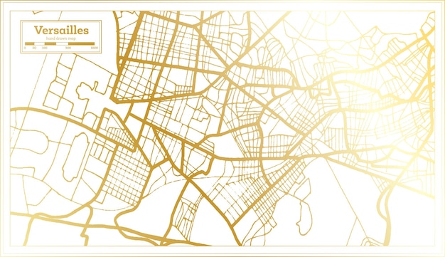 Vector versailles france city map in retro style in golden color outline map