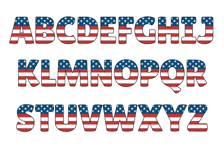 Vector versatile collection of america patriotic color font doodle letter illustration