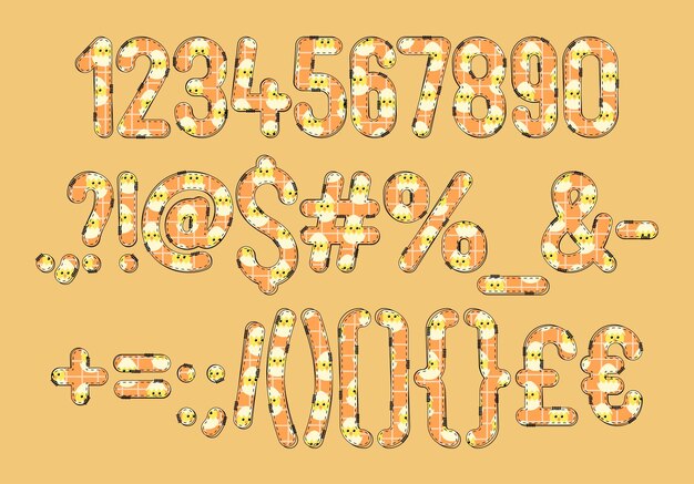 Vector versatile collection of chick charm numbers and punctuation for various uses