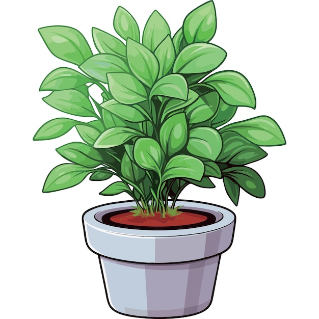 Vettore pianta versatile in vaso con foglie verdi lussureggianti in un vaso marrone su uno sfondo bianco pulito