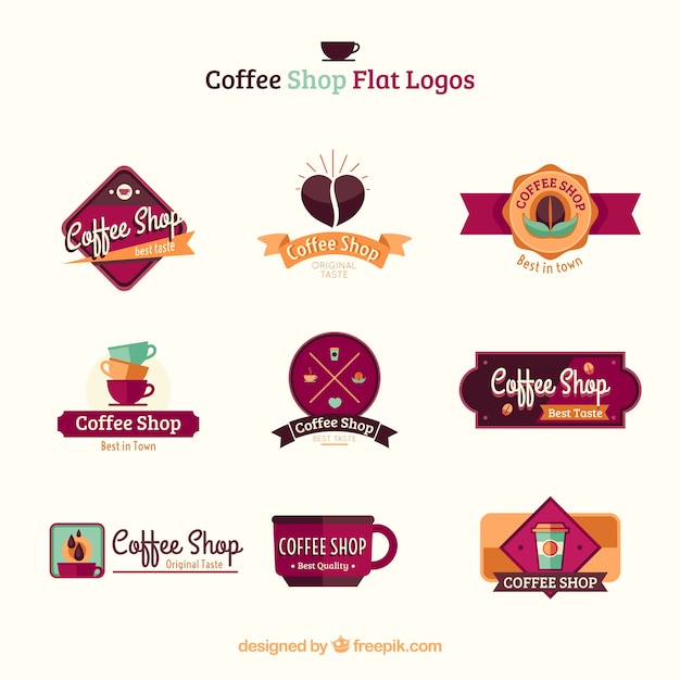 Verscheidenheid van coffeeshop flat logos