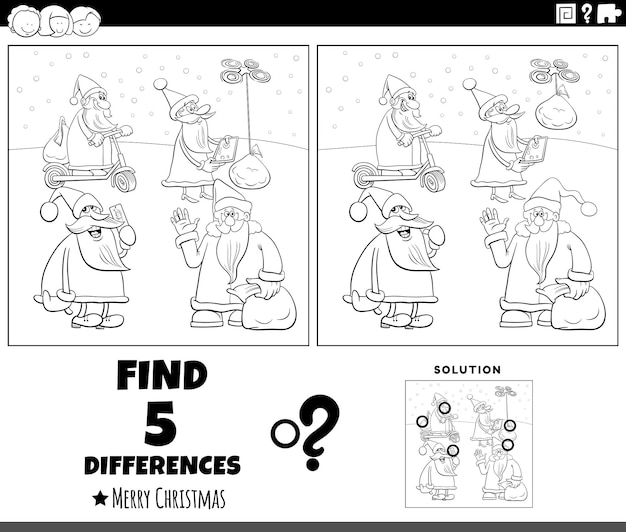 Verschillen spel met de karakters van de Kerstman kleurplaat