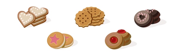 Verschillend koekje als gebakken dessert voedsel vector set