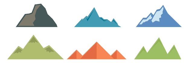 Verschillende cartoon bergen set Vector in plat ontwerp