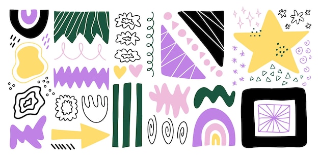 Vector verschillende decoratieve abstracte vormen handgetekende creatieve print ontwerpelementen vectorillustratie