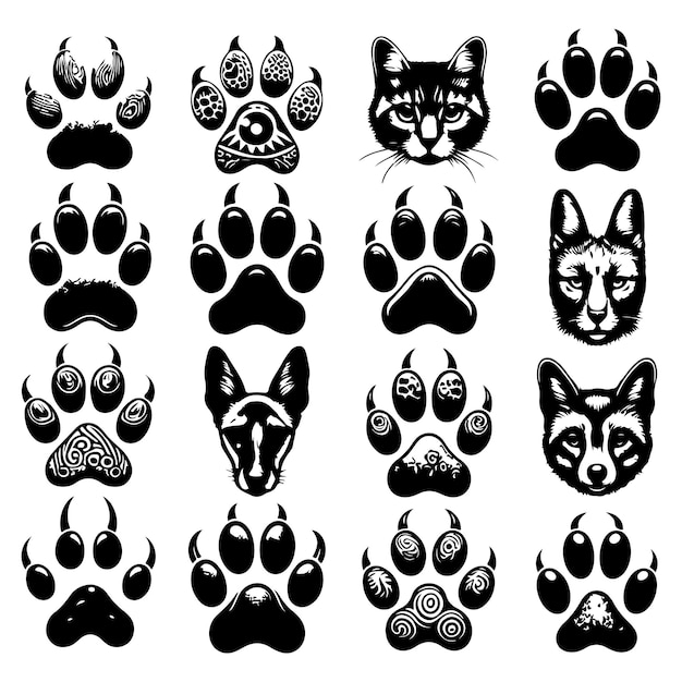 Verschillende dierenpoot afdruk vector illustraties