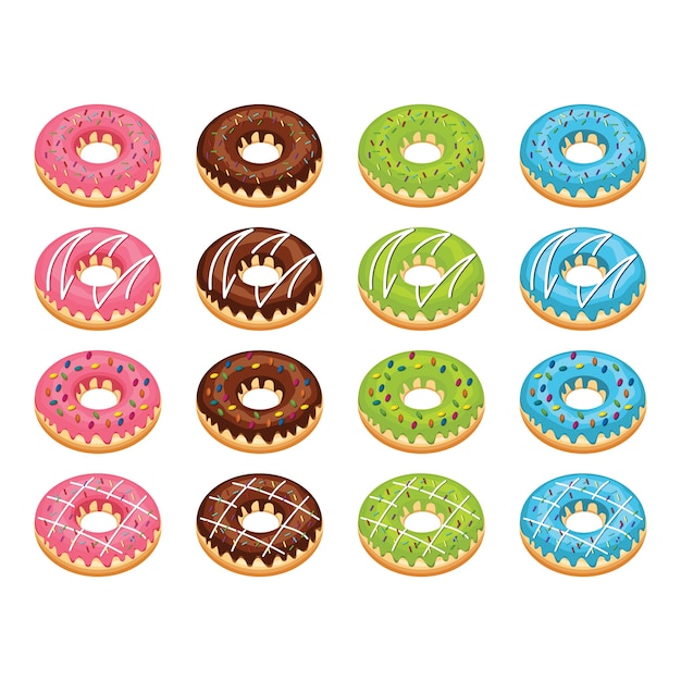 Verschillende donut donut zoete snack smakelijke voedsel set