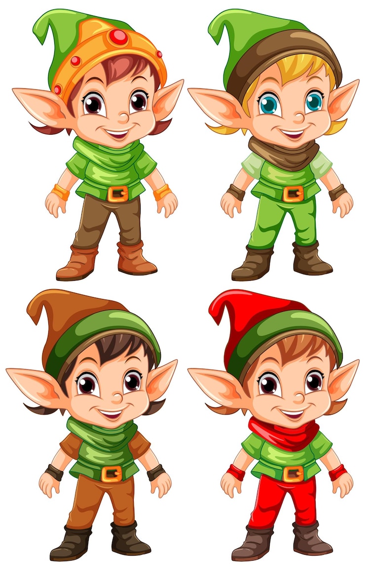 Vector verschillende elf kids caroon characters collection