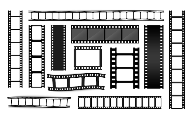 Verschillende filmstripcollectie. Oude retro bioscoopstrips. Foto lijstje. Sjablonen voor bioscoopstrips. Negatief en strip, media filmstrip. Filmrolvector, film 35mm, diafilmframeset