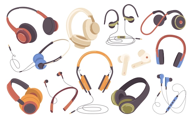 Verschillende geluidshoofdtelefoons oordopjes muziekaccessoires met draad en draadloze set