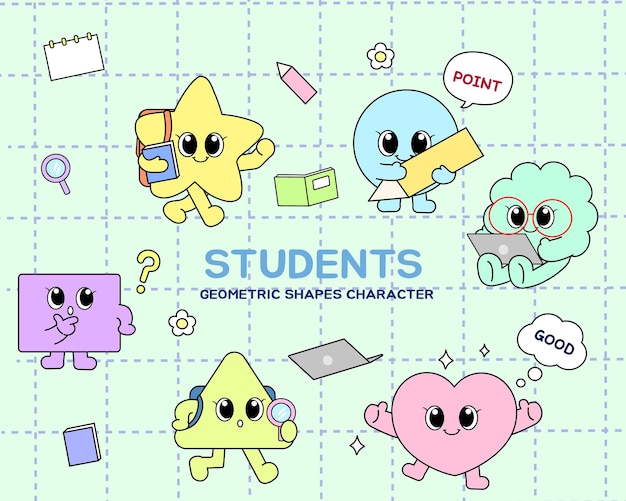 Verschillende geometrische vormen tekens getekend op het thema van studenten