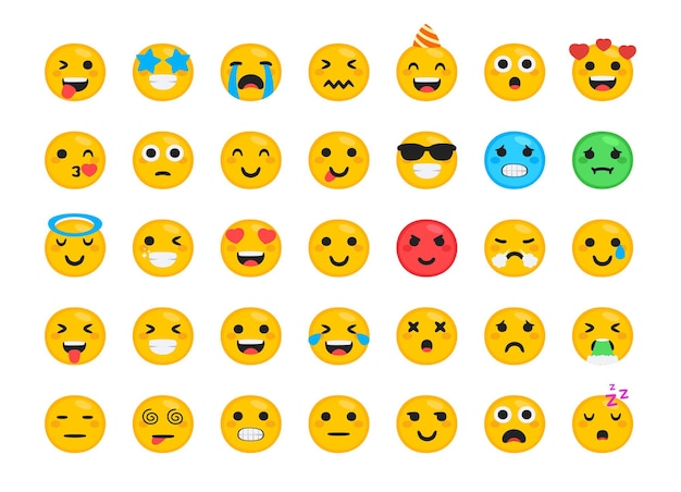 Vector verschillende gezichtsuitdrukking emoji stemming flat face icon