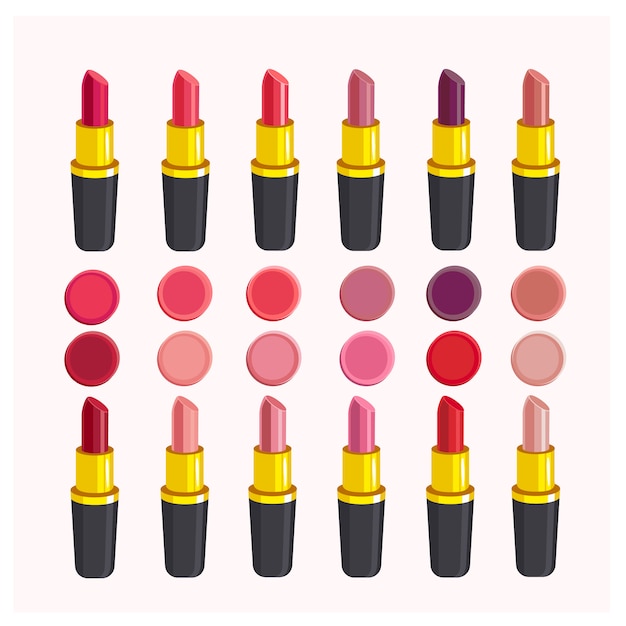 Vector verschillende lippenstifttonen, lippenstift. illustratie geïsoleerd op wit. set van lippenstift