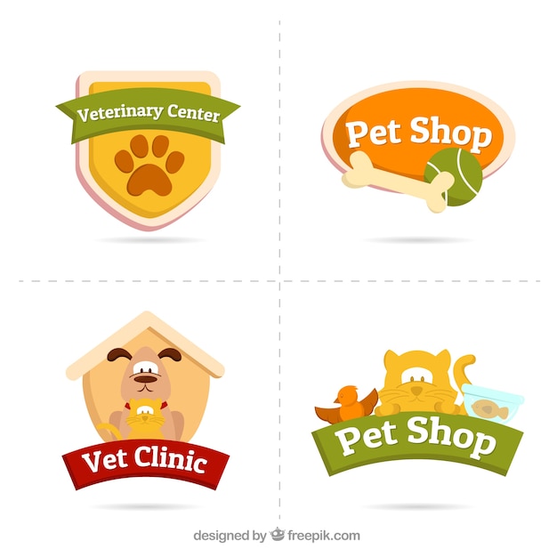 Verschillende logo's met dieren en accessoires