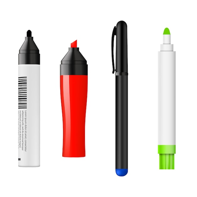 Verschillende marker kleurenset geïsoleerd op wit