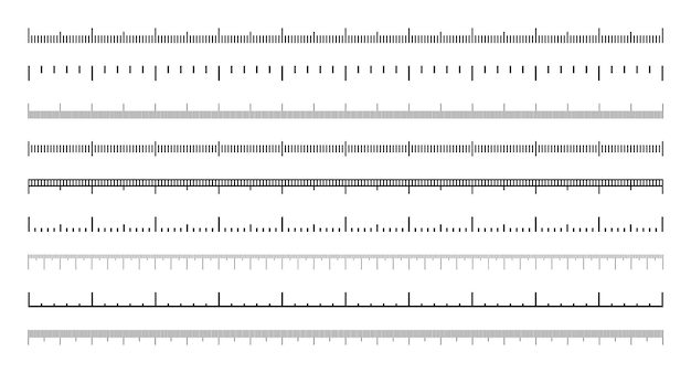 Vector verschillende meetschalen met divisies realistische schaal voor het meten van lengte of hoogte in