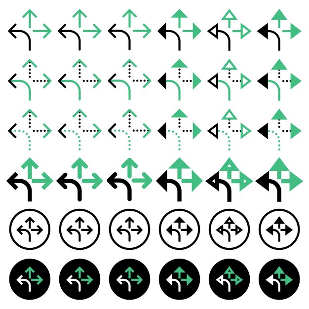 Vector verschillende pijlpictogrammen met betrekking tot richtingen