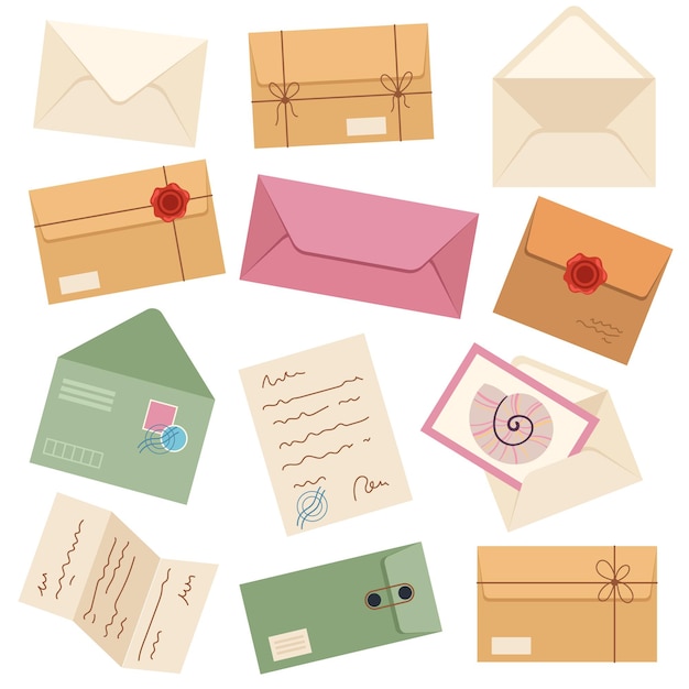 Verschillende post enveloppen geïsoleerde set