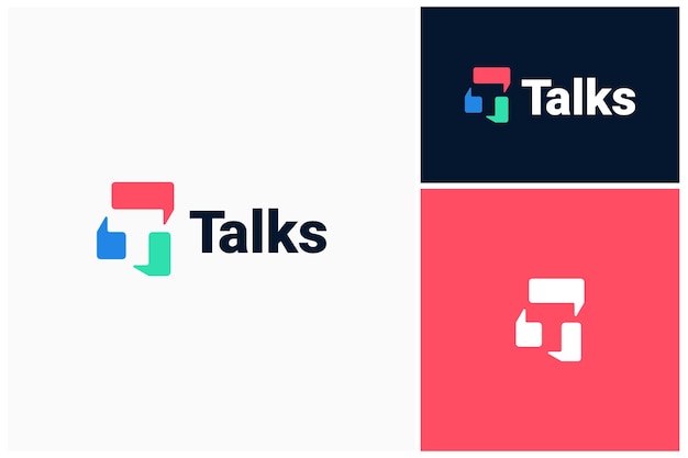 Verschillende rechthoekige bubbelschat met de eerste letter T Negatieve ruimte voor Talk Chat Messenger App Logo