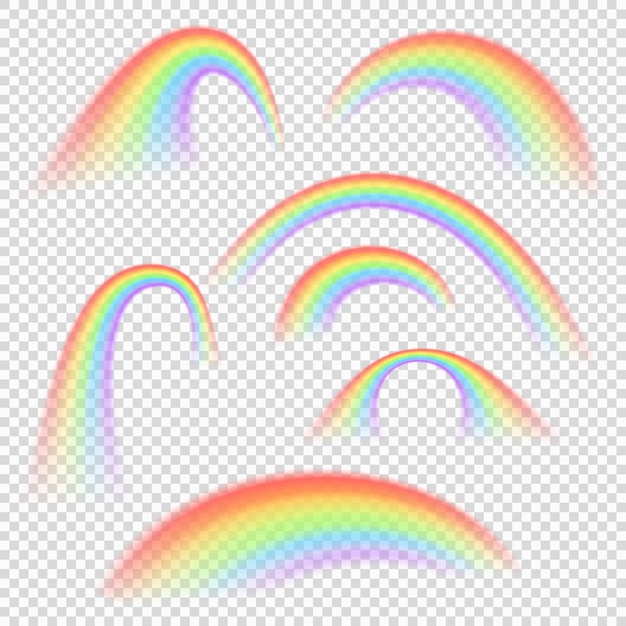 Verschillende regenboog lichte vormen geïsoleerde vectorinzameling. illustratie van spectrumboog regenboog helder van reeks