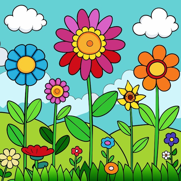Verschillende soorten bloemen in de tuin kleurrijke bloemen op de achtergrond van de hemel
