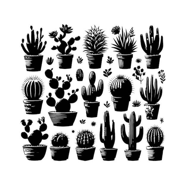 verschillende soorten cactus silhouet vector set
