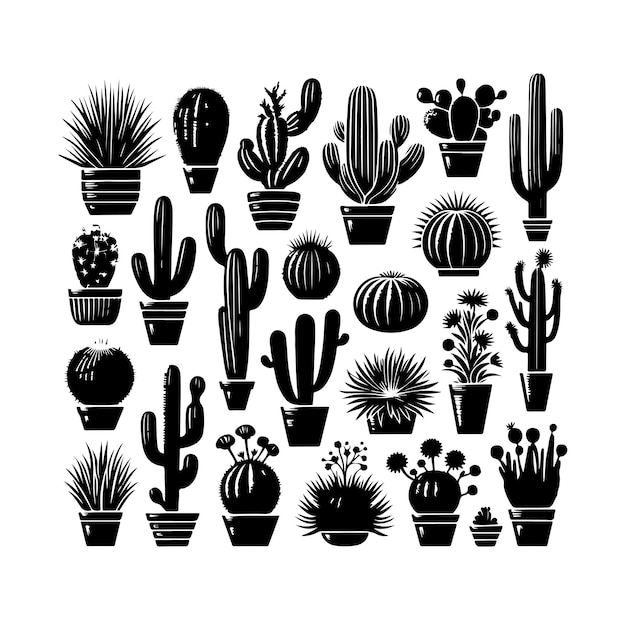 verschillende soorten cactus silhouet vector set