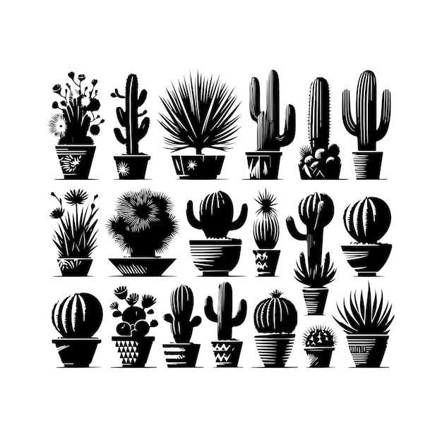 verschillende soorten cactus silhouet vector set