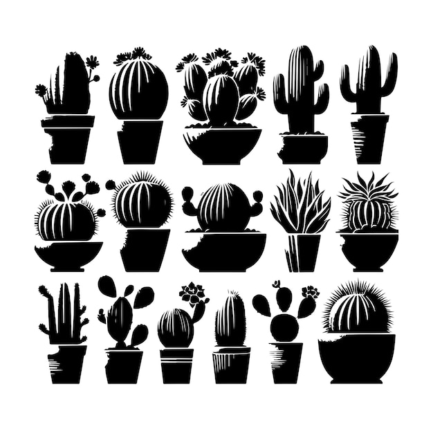 verschillende soorten cactus silhouet vector set