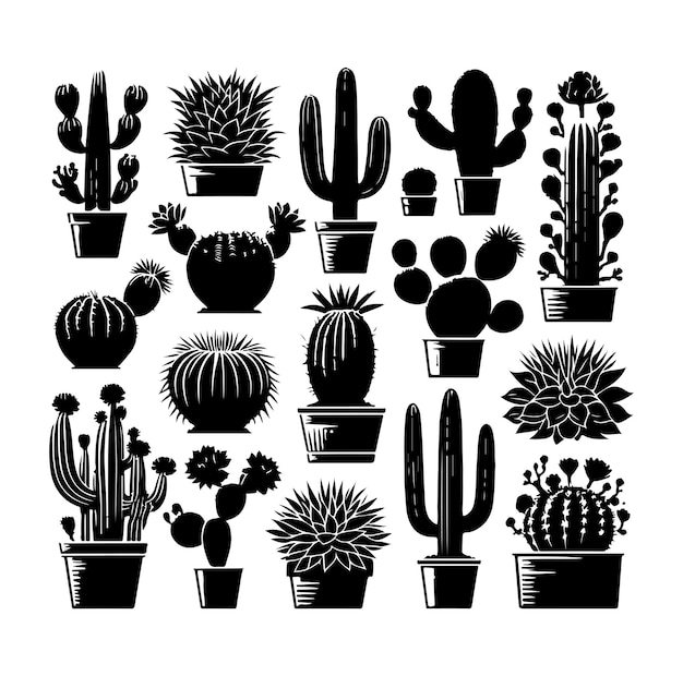 verschillende soorten cactus silhouet vector set