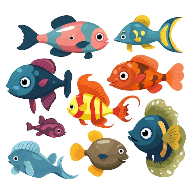 Verschillende soorten cartoons stijlvolle kleurrijke vis collectie zeeleven voor aquarium clip art verpleegster