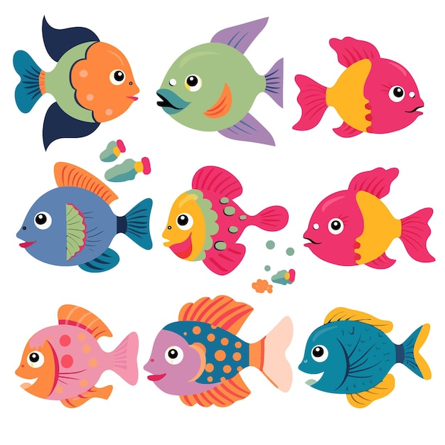Verschillende soorten cartoons stijlvolle kleurrijke vis collectie zeeleven voor aquarium clip art verpleegster
