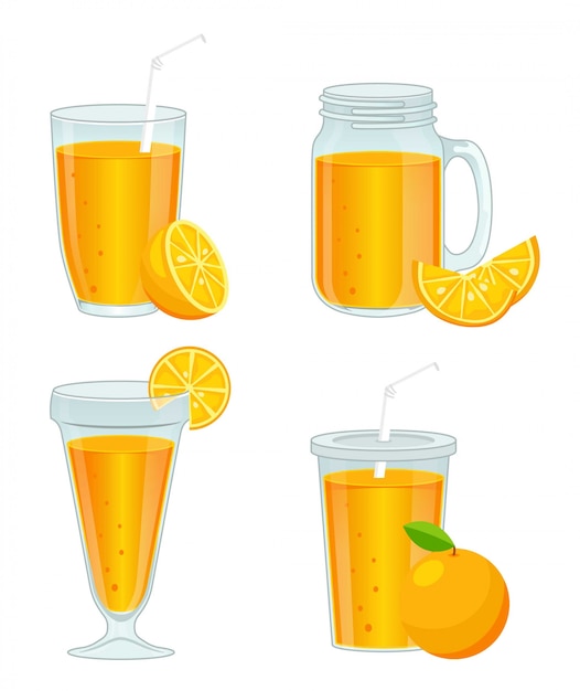 Vector verschillende soorten glazen bekers met sinaasappelsap