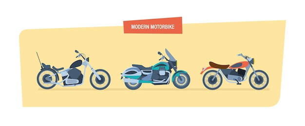 Verschillende soorten moderne motorfietsen sport biker motorfiets classic