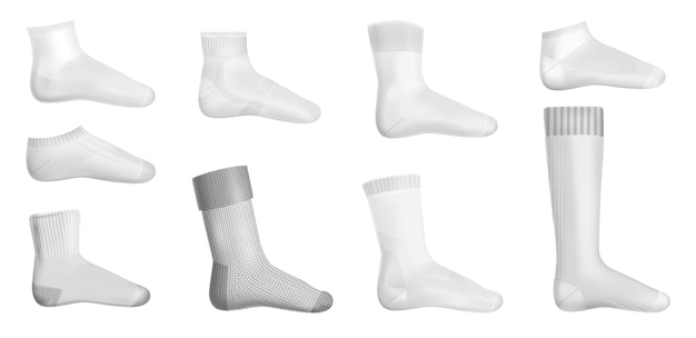 Verschillende soorten sokken met laag uitgesneden midden van de kuit over kuit- en kniekousen geïsoleerde lay-outs realistische vectorillustratie