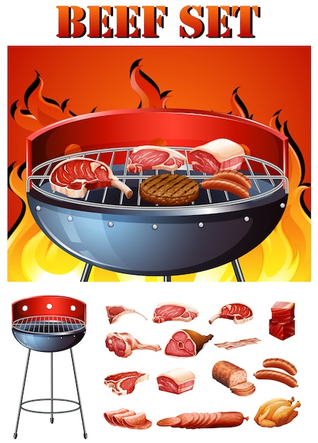 Vector verschillende soorten vlees op de grill illustratie