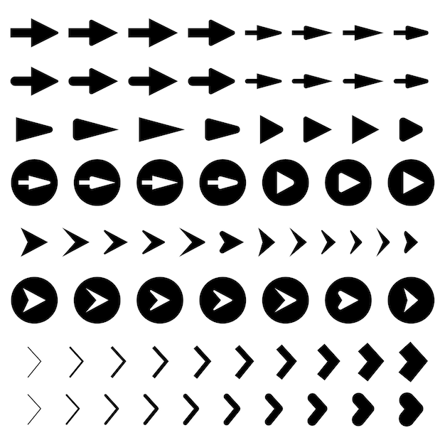 Verschillende soorten zwarte pijlen die naar rechts wijzen