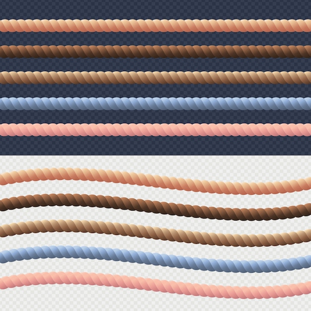 Verschillende touwlijnset. vector. verschillende kleuren touwcollectie twisted nautical cord naadloos patroon