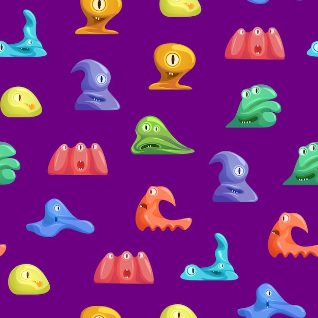 Verschillende typen schattige Jelly Monsters tekens emoties naadloze patroon achtergrond vectorillustratie van grappig vriendelijk monster