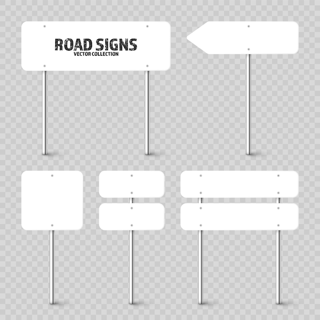 Verschillende verkeerstekens snelweg bord op een chroom metaal paal blanco wit bord met plaats voor