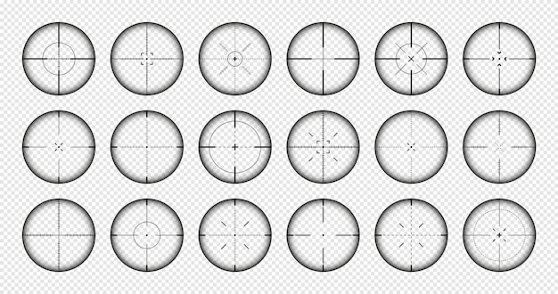 Verschillende wapen richtingen sluipschutter geweer optische scopes jagen pistool zoeker met kruisdoel schieten