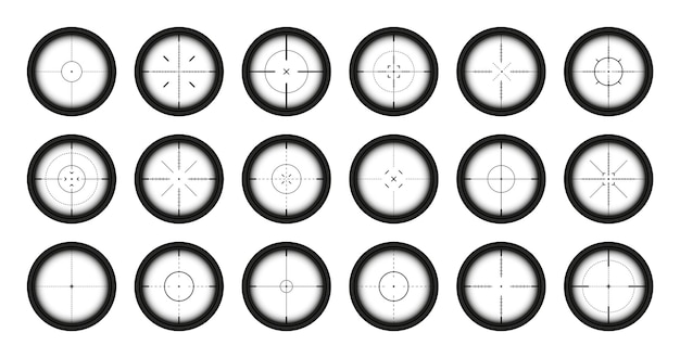 Verschillende wapen richtingen sluipschutter geweer optische scopes jagen pistool zoeker met kruisdoel schieten