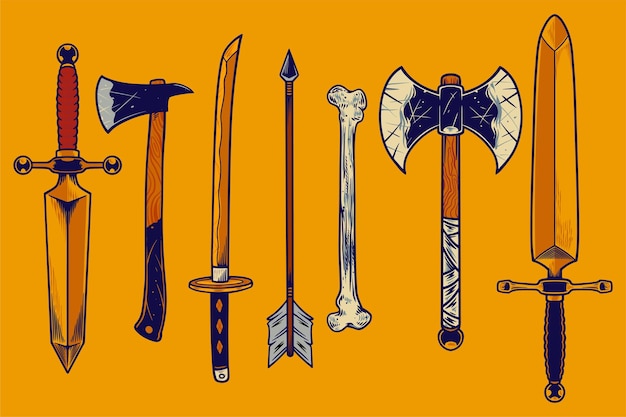 Verschillende wapen vector illustratie set cartoon stijl