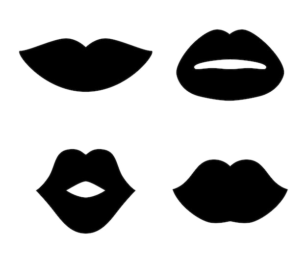 Verschillende zwarte vrouwen lippen pictogrammen instellen geïsoleerd op witte achtergrond Silhouetten kus